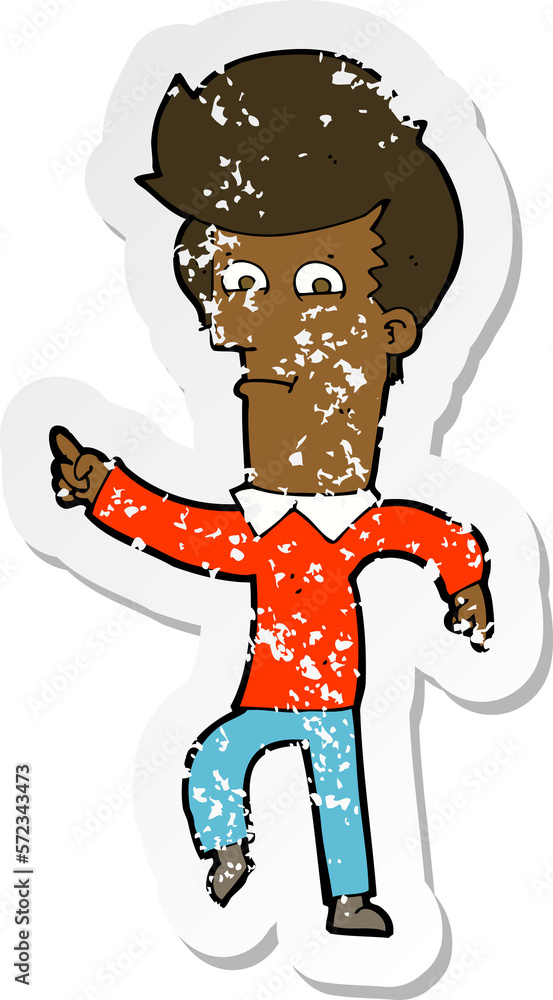 retro distressed sticker of a cartoon man pointing retro distressed sticker of a cartoon man pointing