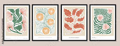 Vector illustration set of botanical printable posters. Art for postcards, wall art, banner, background.	