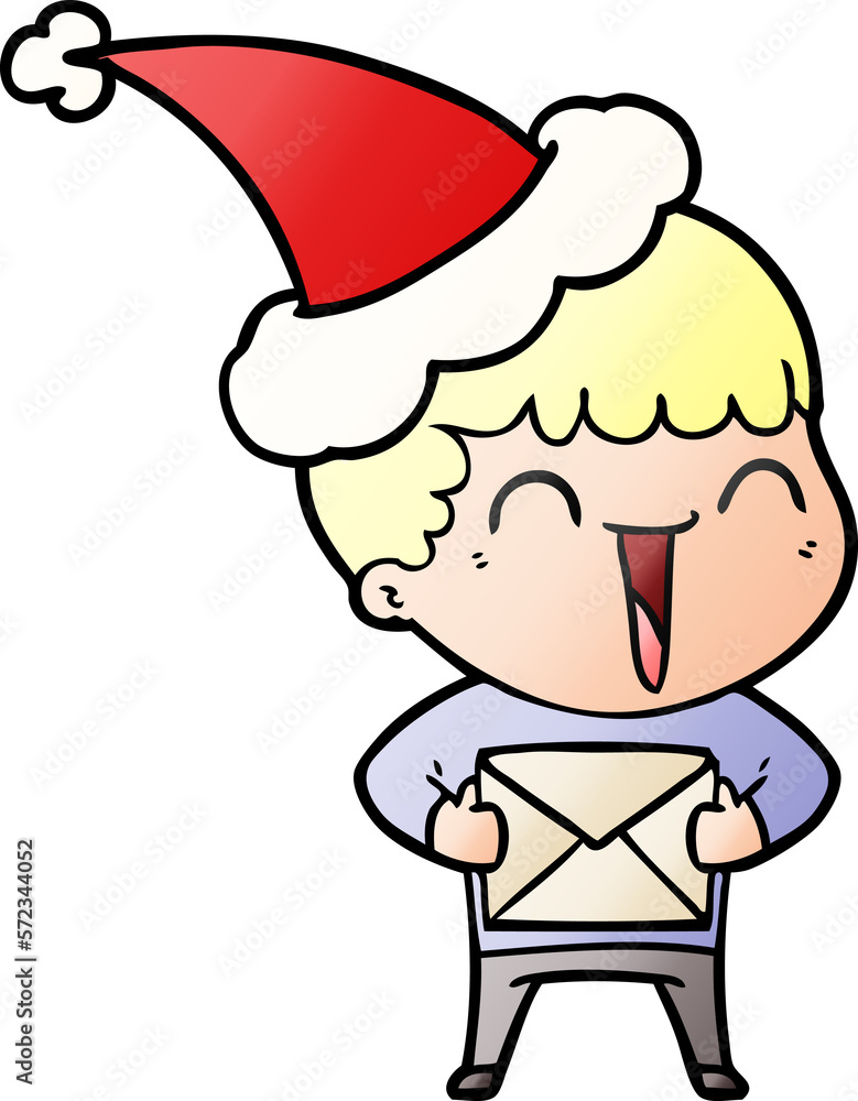 gradient cartoon of a happy man wearing santa hat