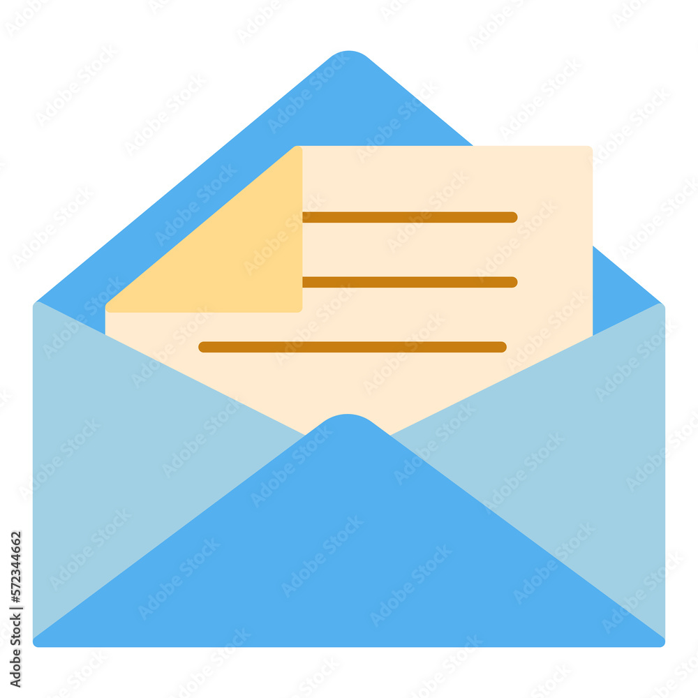 Opened envelope and letter with folded corner - icon, illustration on white background, flat color style Opened envelope and letter with folded corner - icon, illustration on white background, flat color style