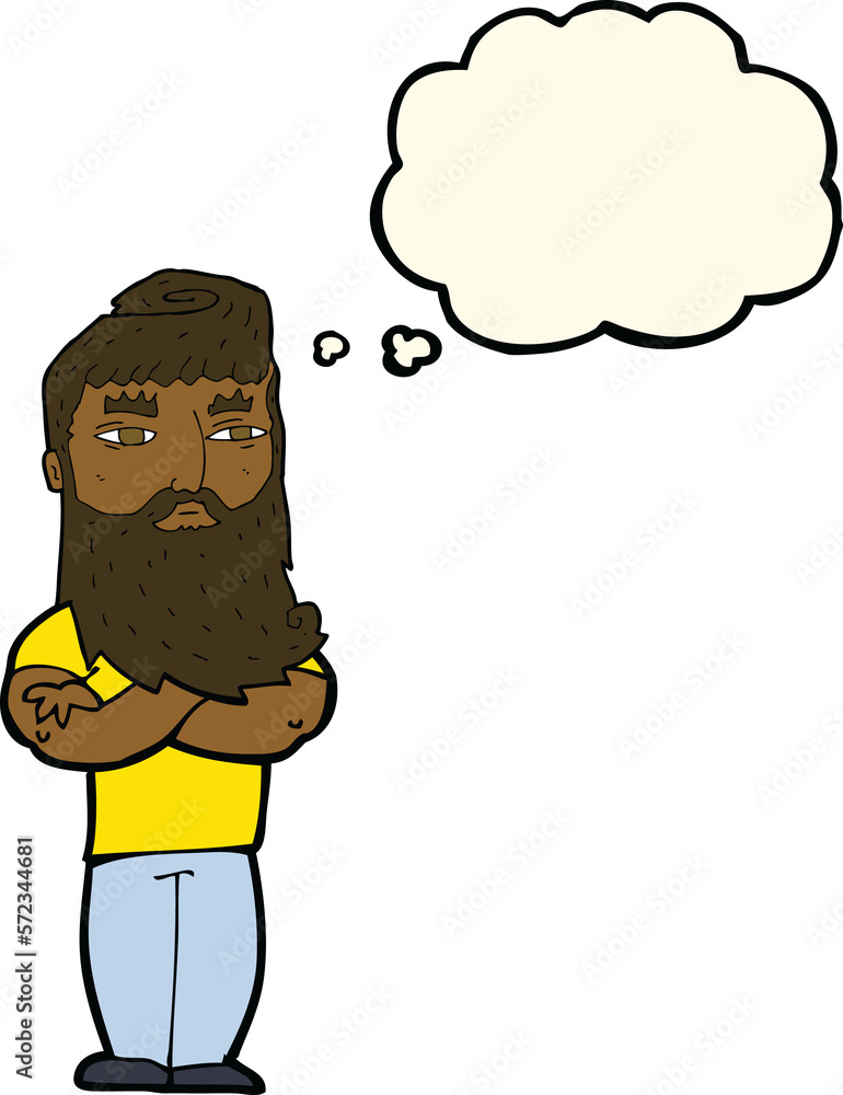 cartoon serious man with beard with thought bubble cartoon serious man with beard with thought bubble