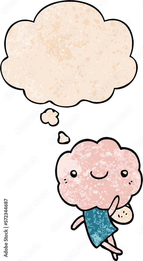 cute cloud head creature and thought bubble in grunge texture pattern style cute cloud head creature and thought bubble in grunge texture pattern style
