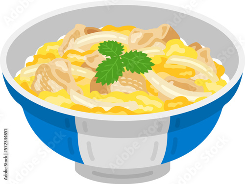三つ葉をのせた、親子丼のイラスト