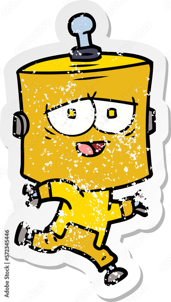 distressed sticker of a cartoon robot distressed sticker of a cartoon robot