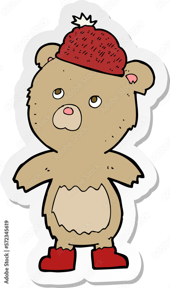 sticker of a cartoon bear in hat sticker of a cartoon bear in hat