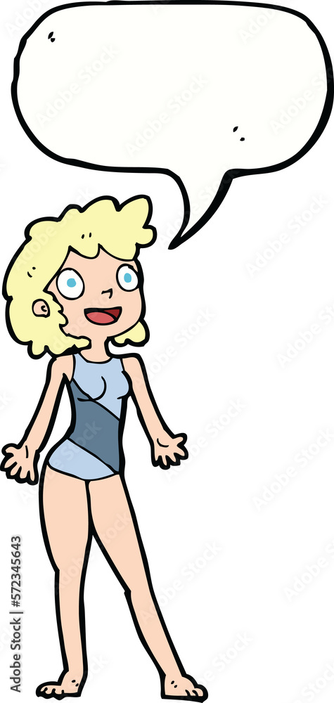 cartoon woman in swimming costume with speech bubble cartoon woman in swimming costume with speech bubble