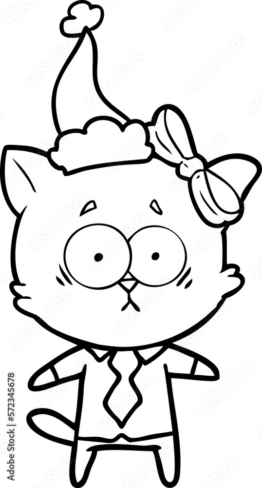 line drawing of a cat wearing santa hat line drawing of a cat wearing santa hat