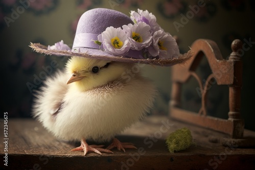 Easter chick in Easter bonnet photo