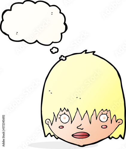 cartoon staring woman with thought bubble