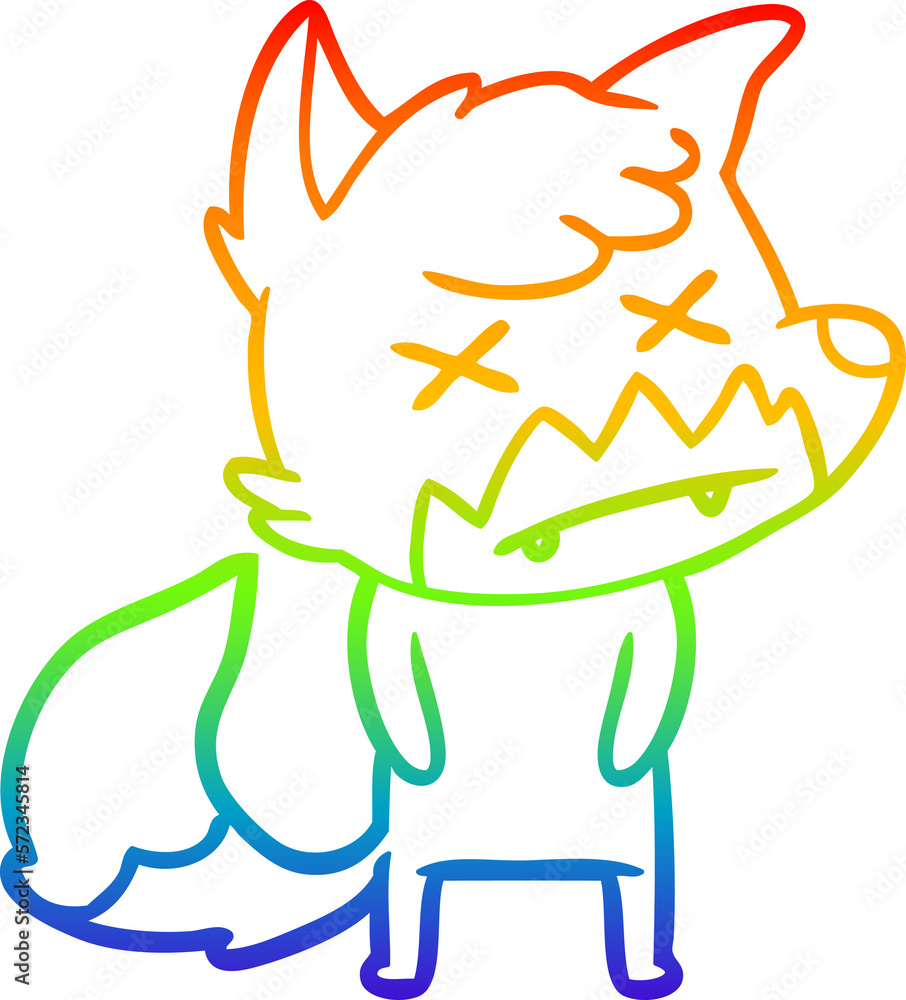 Obraz premium rainbow gradient line drawing cartoon dead fox