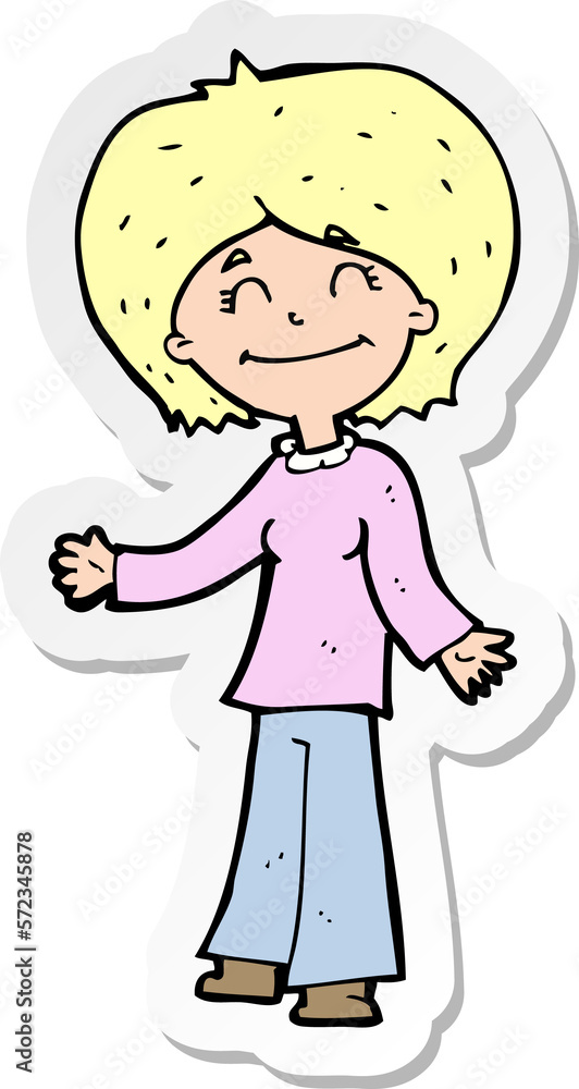 sticker of a cartoon happy woman sticker of a cartoon happy woman