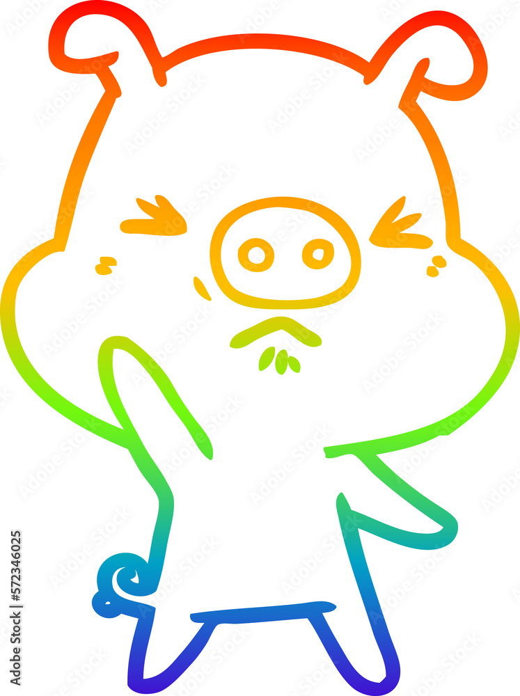 rainbow gradient line drawing cartoon angry pig rainbow gradient line drawing cartoon angry pig