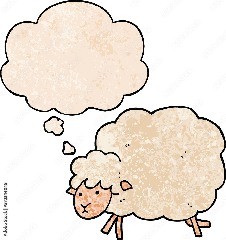 cartoon sheep and thought bubble in grunge texture pattern style cartoon sheep and thought bubble in grunge texture pattern style