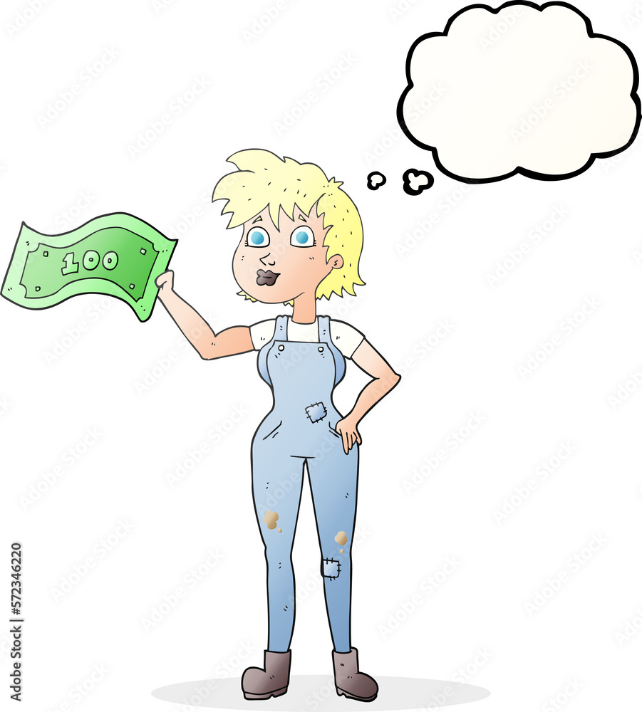 thought bubble cartoon confident farmer woman with money thought bubble cartoon confident farmer woman with money