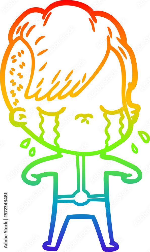 rainbow gradient line drawing cartoon crying girl rainbow gradient line drawing cartoon crying girl
