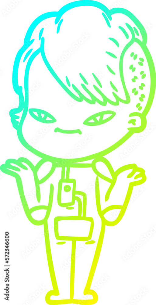 cold gradient line drawing cute cartoon girl with hipster haircut cold gradient line drawing cute cartoon girl with hipster haircut