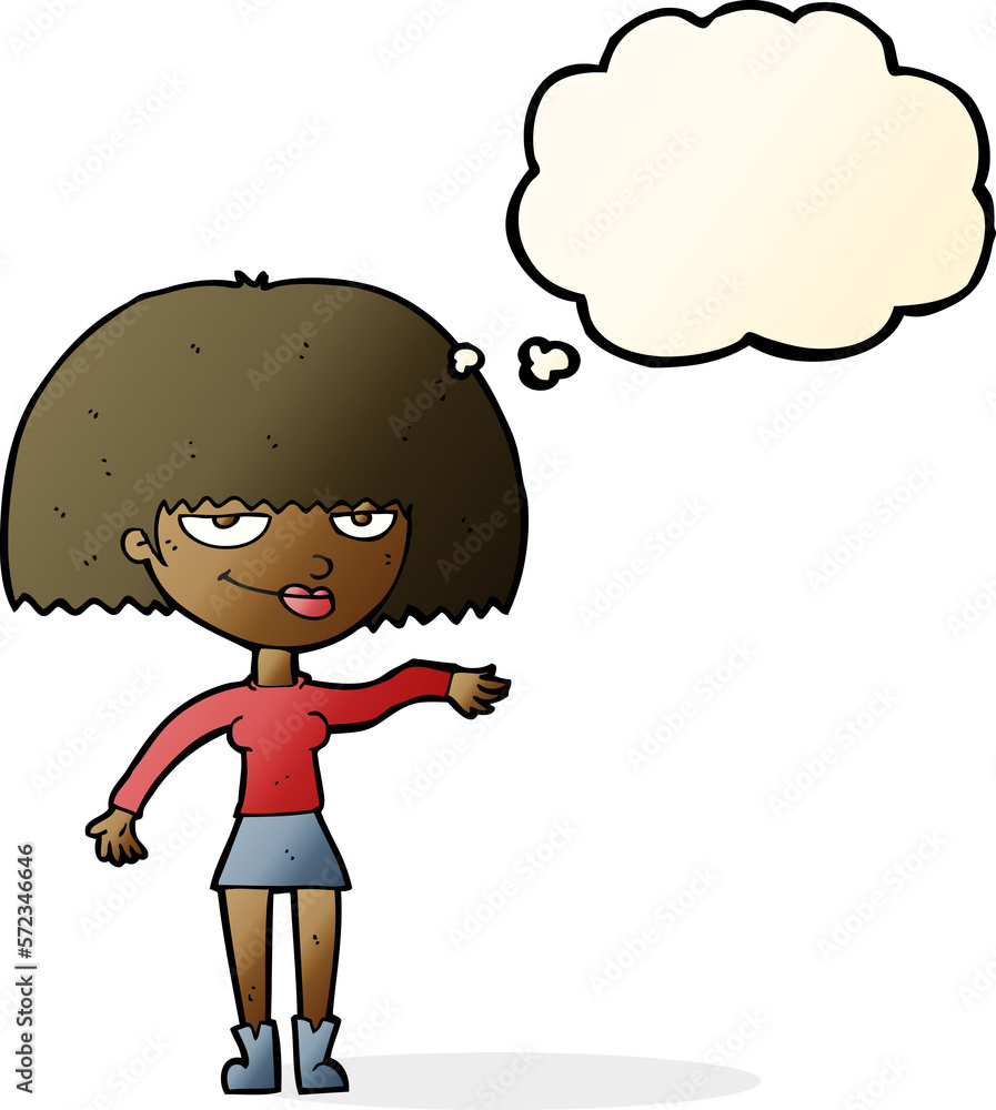 cartoon smug woman making dismissive gesture with thought bubble cartoon smug woman making dismissive gesture with thought bubble