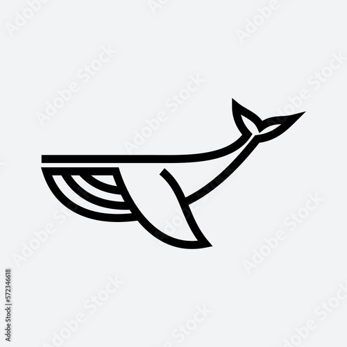 whale simple line icon logo vector design, modern logo pictogram design of whale in abstract line design style