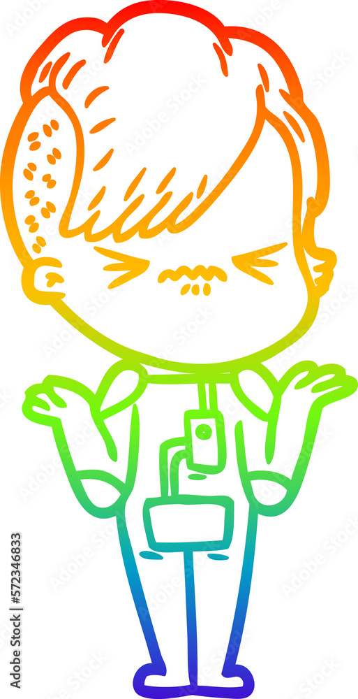 rainbow gradient line drawing cartoon annoyed hipster girl wearing space suit rainbow gradient line drawing cartoon annoyed hipster girl wearing space suit