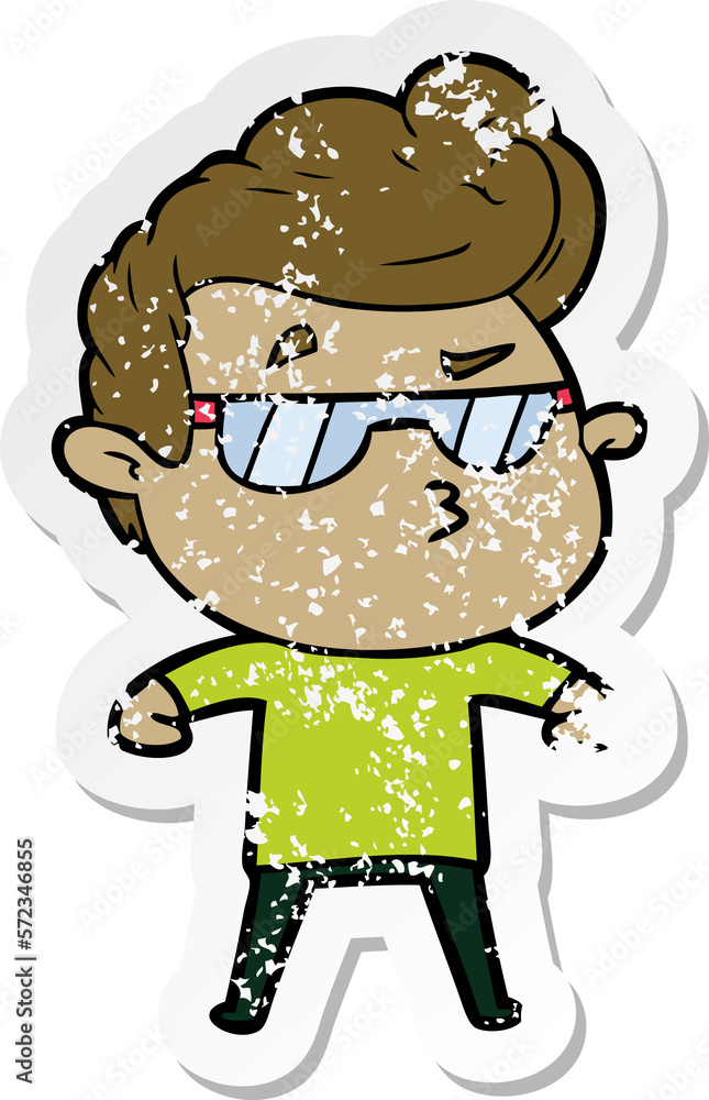 distressed sticker of a cartoon cool guy distressed sticker of a cartoon cool guy