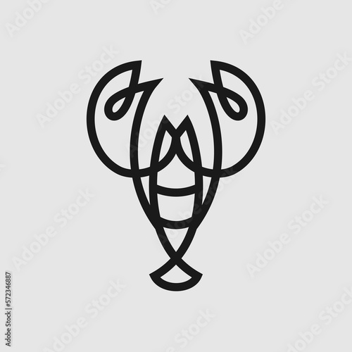 shrimp or lobster simple line icon logo vector design, modern logo pictogram design of sea food in abstract outline logo