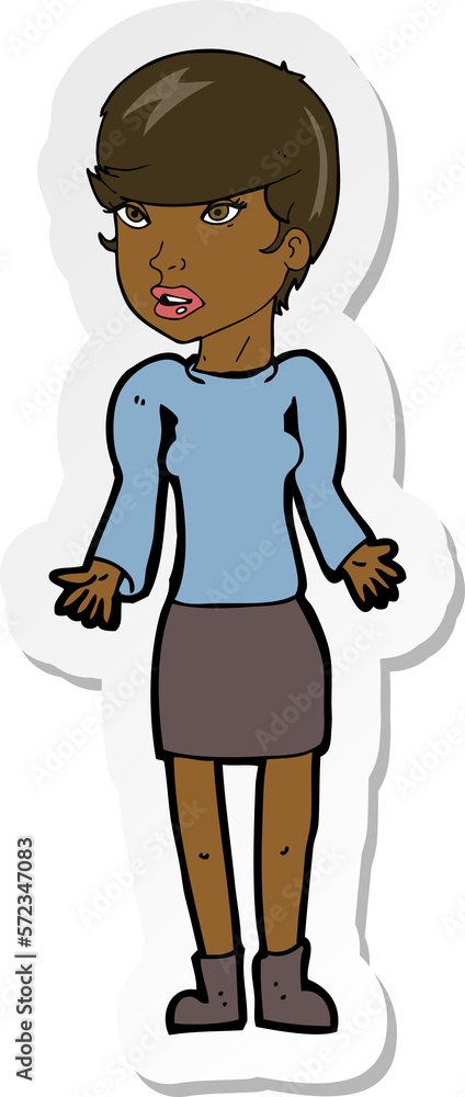 sticker of a cartoon confused woman sticker of a cartoon confused woman