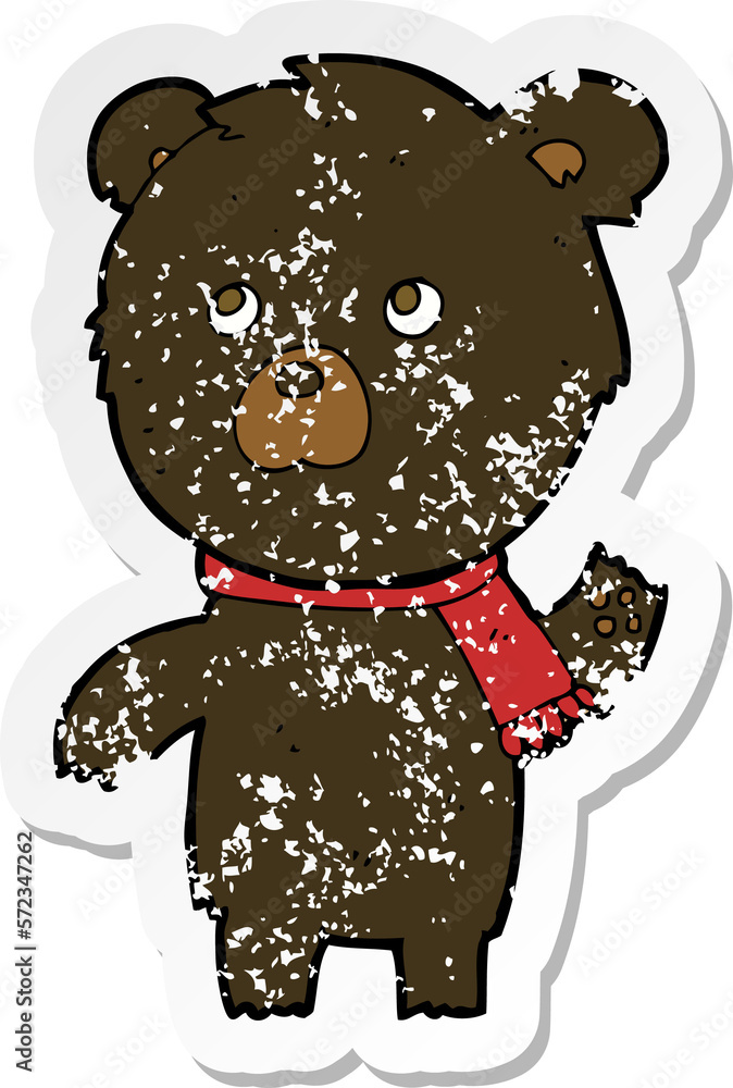 retro distressed sticker of a cartoon cute black bear retro distressed sticker of a cartoon cute black bear