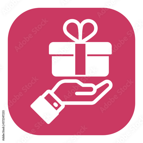 Delivered parcel with ribbons on the palm - icon, illustration on white background, color glyph style