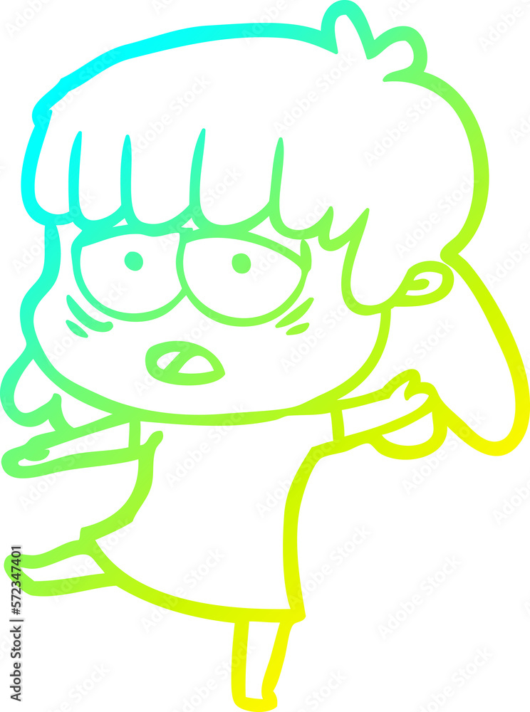 Obraz premium cold gradient line drawing cartoon tired woman