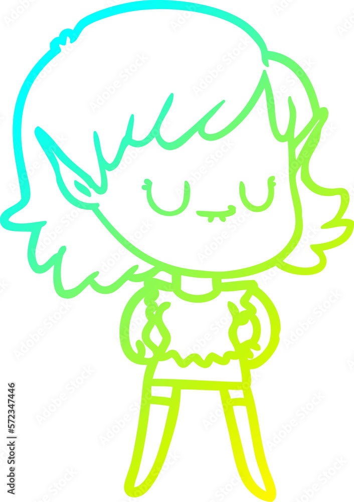 cold gradient line drawing happy cartoon elf girl cold gradient line drawing happy cartoon elf girl