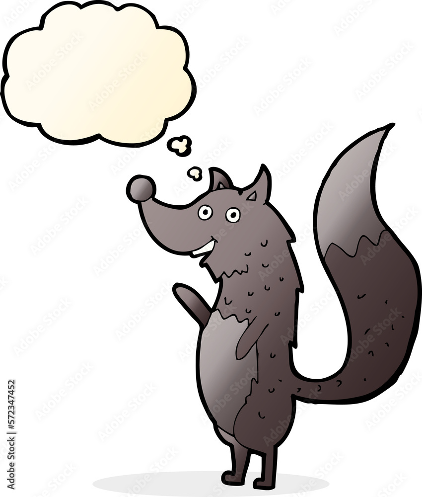 cartoon waving wolf with thought bubble cartoon waving wolf with thought bubble
