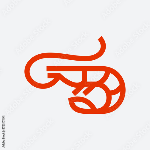 shrimp or lobster simple line icon logo vector design, modern logo pictogram design of sea food in abstract outline logo