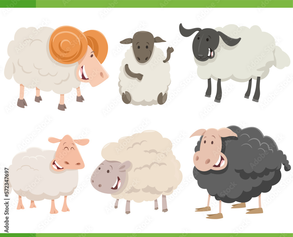 cartoon funny sheep farm animal characters set