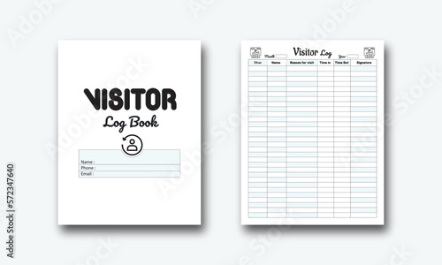 Visitor Log Book kdp interior. Visitor timing tracker log book template. Visitor logbook planner