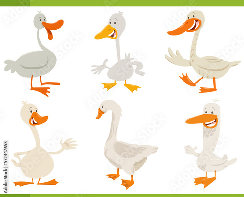 cartoon funny geese farm animal characters set