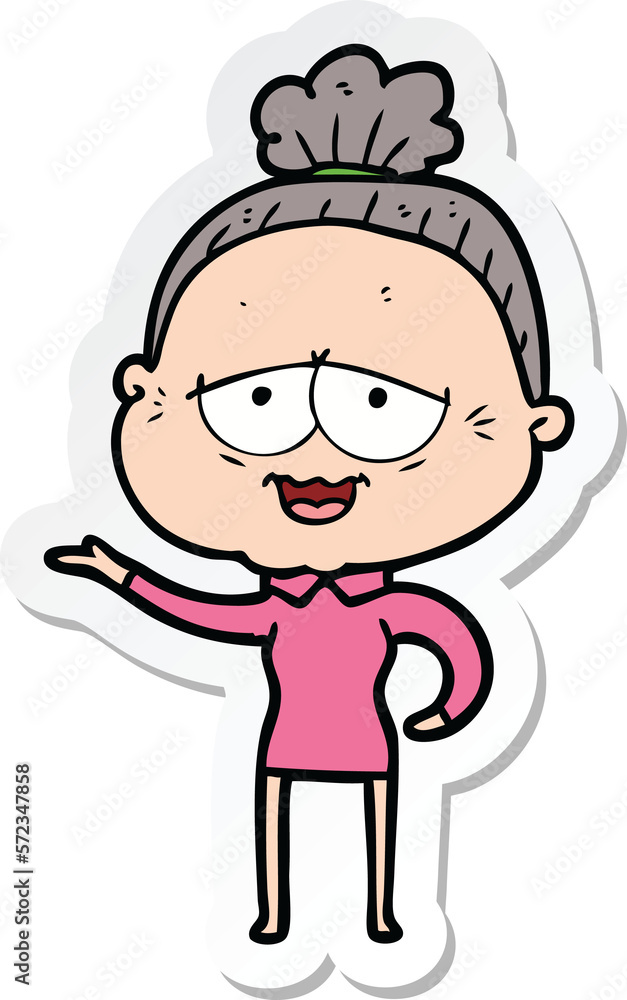 sticker of a cartoon happy old lady sticker of a cartoon happy old lady