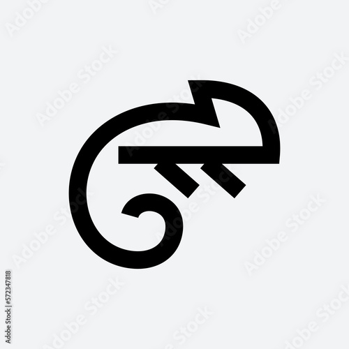 Chameleon simple line icon logo vector design. Chameleon reptile vector in abstract outline Illustration