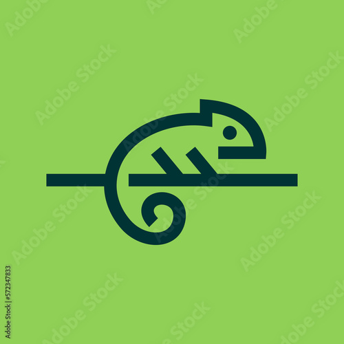 Chameleon simple line icon logo vector design. Chameleon reptile vector in abstract outline Illustration