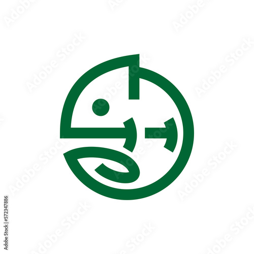 Chameleon simple line icon logo vector design. Chameleon reptile vector in abstract outline Illustration