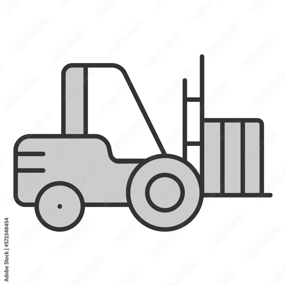 Wheel loader with box - icon, illustration on white background, grey style