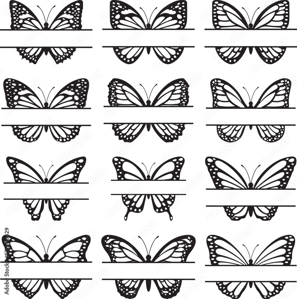Butterfly split monogram frame. Clipart image Stock Vector | Adobe Stock