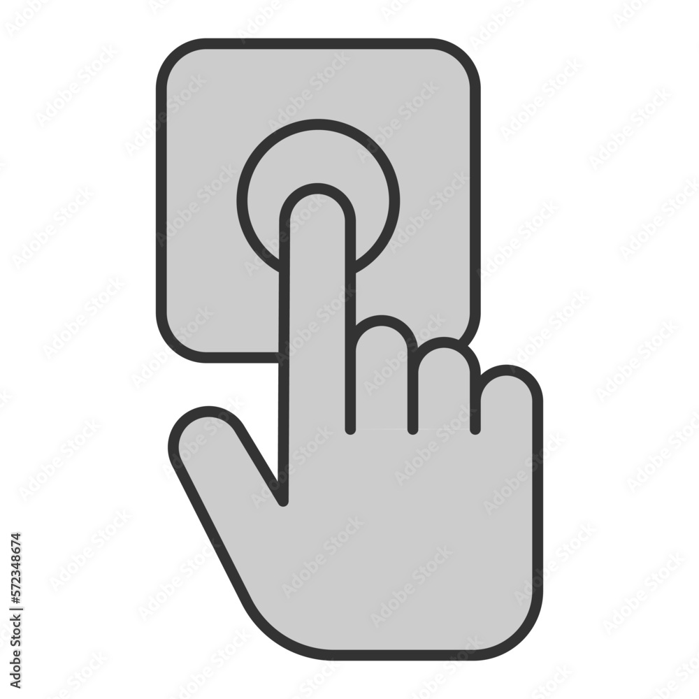 The hand presses the bell, the parcel was delivered to the addressee to the door - icon, illustration on white background, grey style The hand presses the bell, the parcel was delivered to the addressee to the door - icon, illustration on white background, grey style