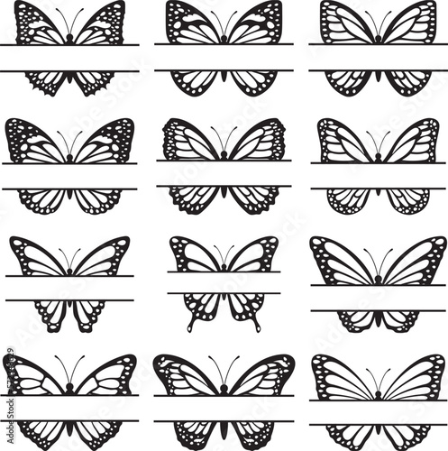 Butterfly split monogram frame. Clipart image