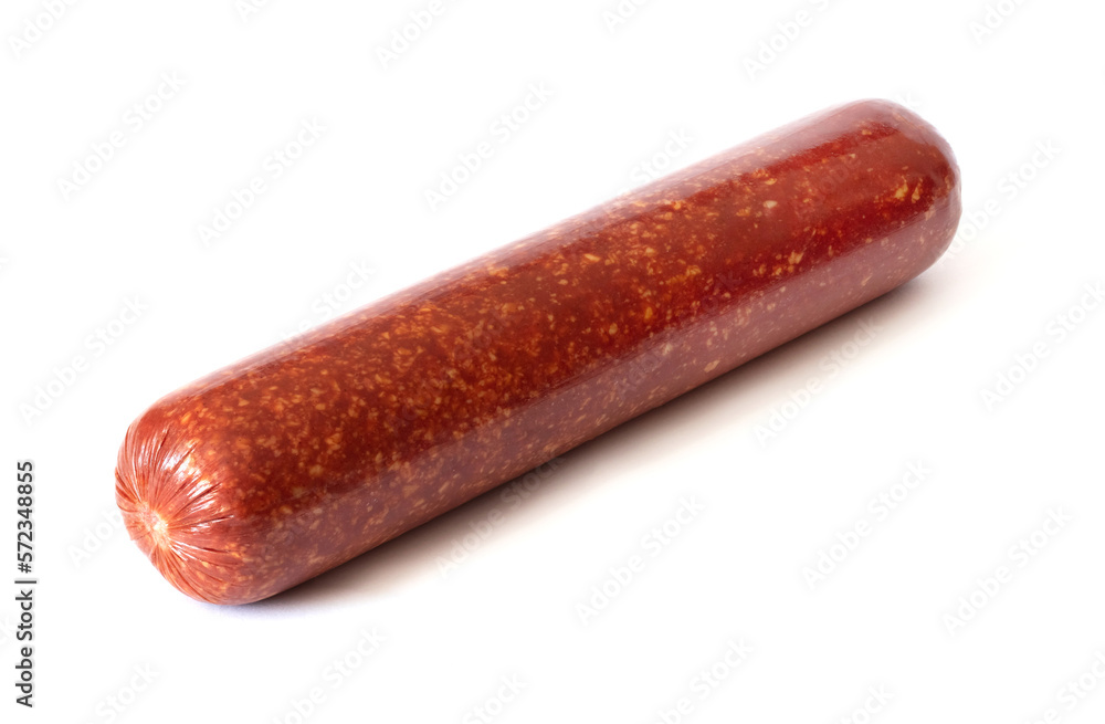Sausage stick on white background isolated. Sale of sausages Sausage stick on white background isolated. Sale of sausages
