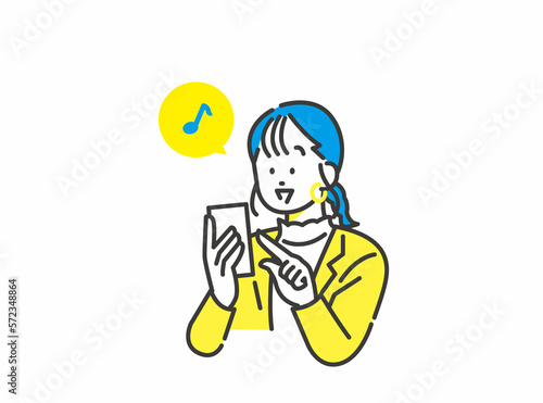 スマホ決済する若い女性 イラスト イメージ素材