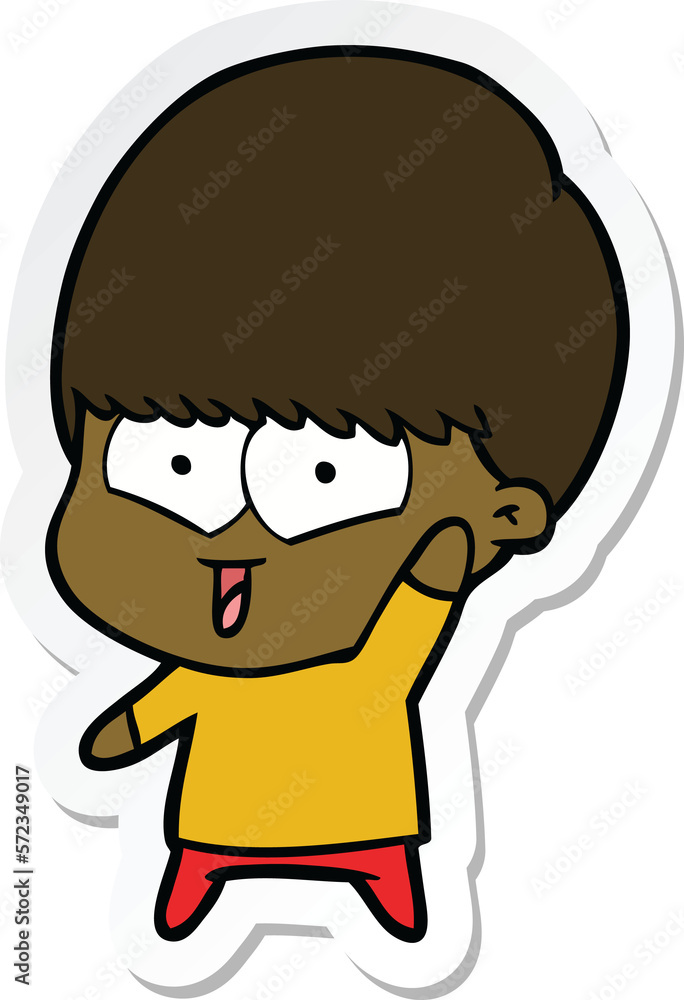 sticker of a cartoon happy boy