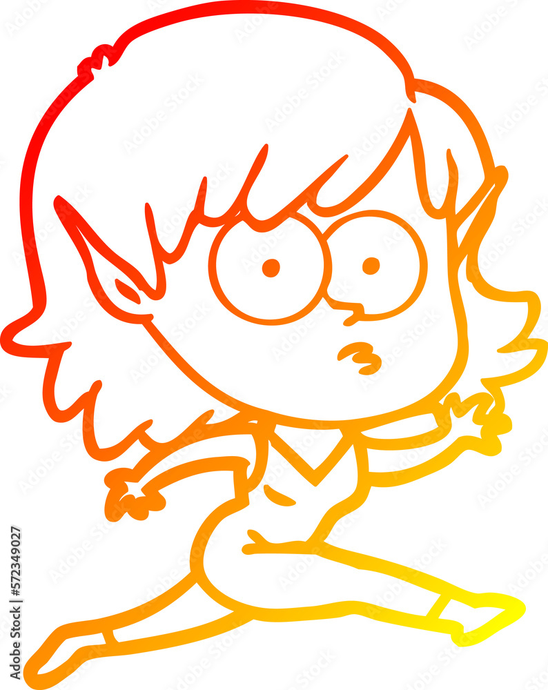 warm gradient line drawing cartoon elf girl running warm gradient line drawing cartoon elf girl running