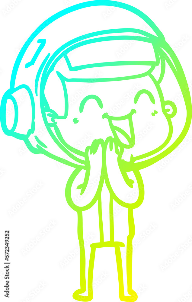 cold gradient line drawing happy cartoon astronaut