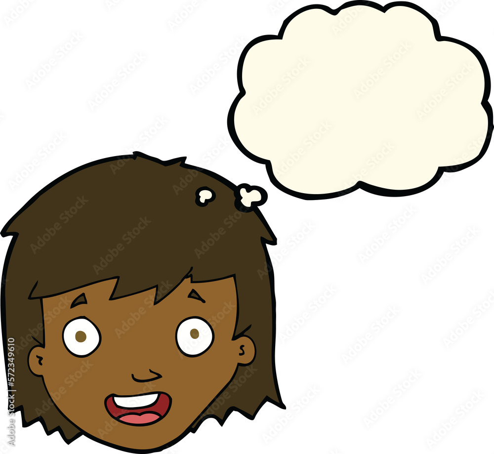 cartoon happy female face with thought bubble cartoon happy female face with thought bubble