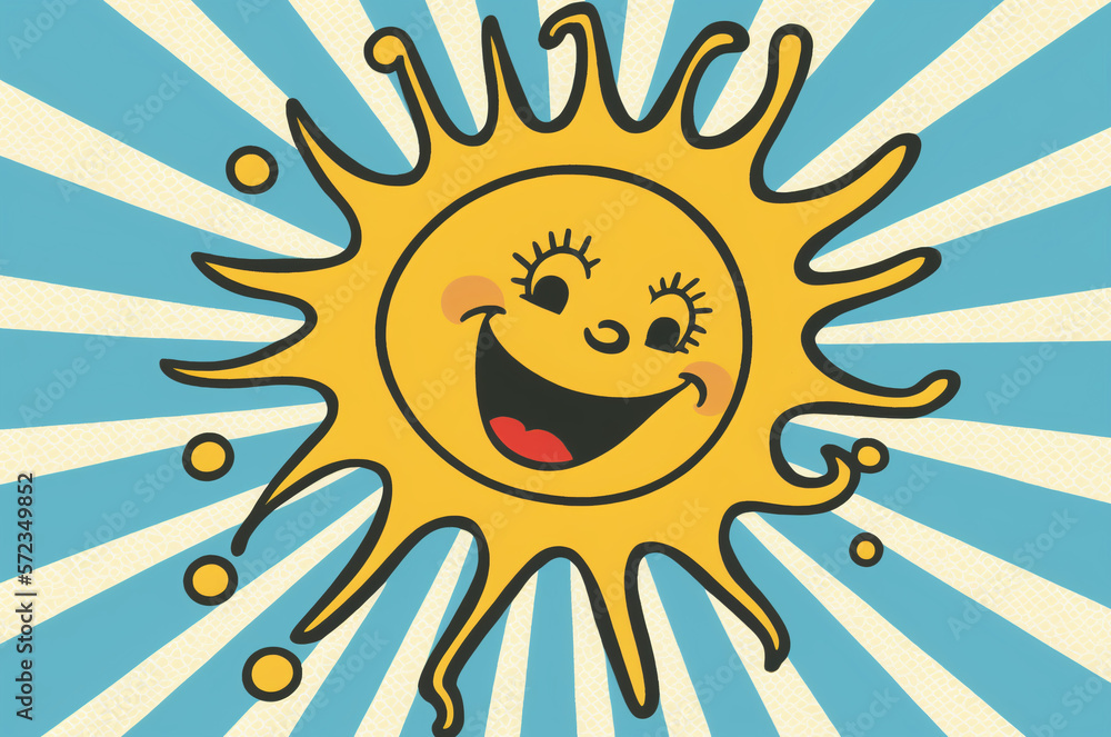 A cartoon sun with a happy face 